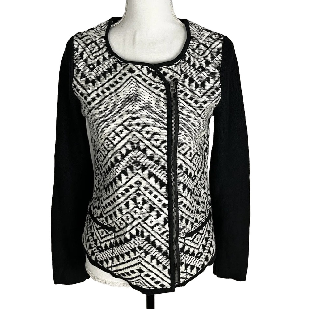 Lucky Brand‎ Jacket Womens Size M Knit Black Ivory Tribal Western Pattern